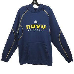 Adidas Navy Annapolis Hoodie Pullover Sweatshirt Men M Blue Gold Long Sleeve